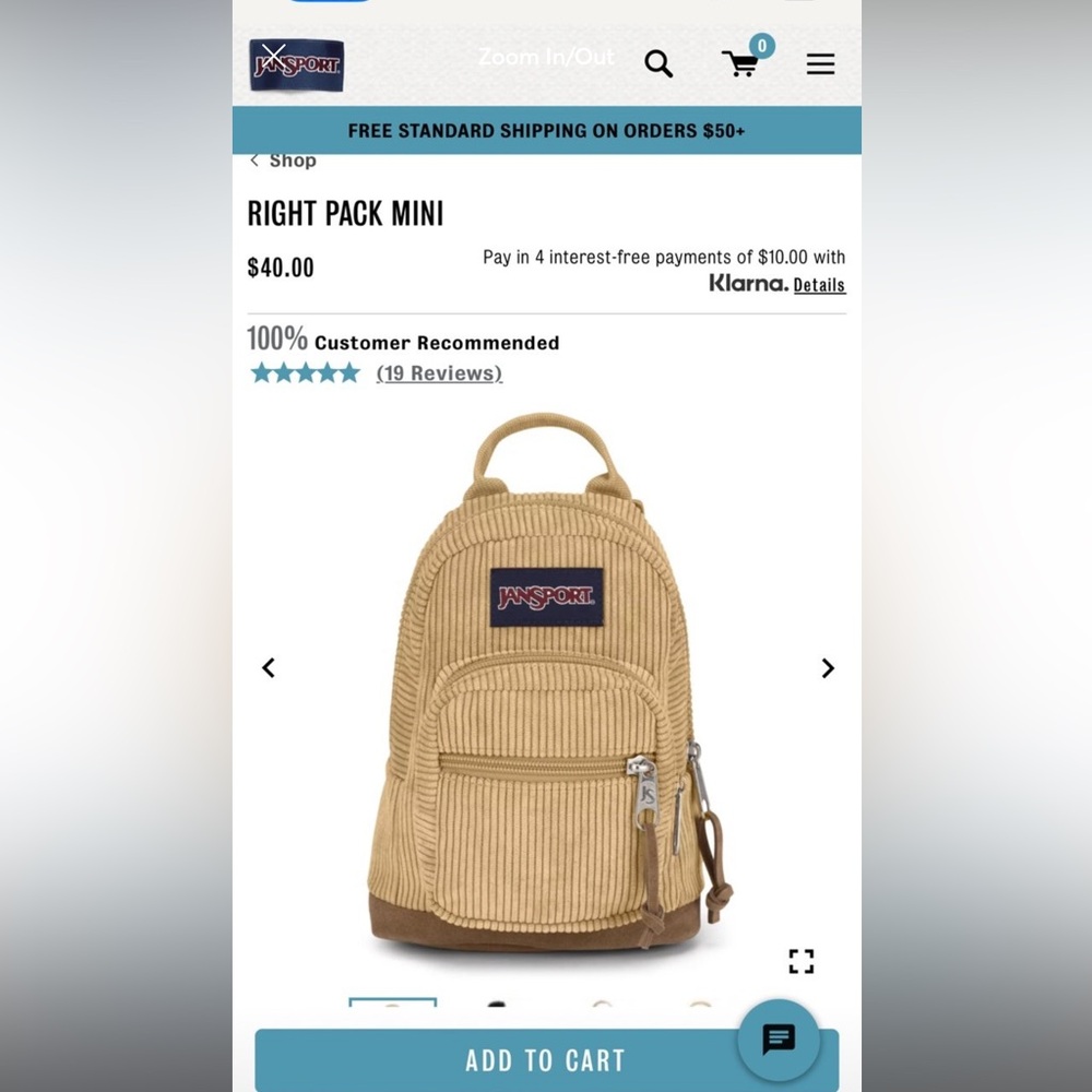 Mini tan jansport corduroy backpa